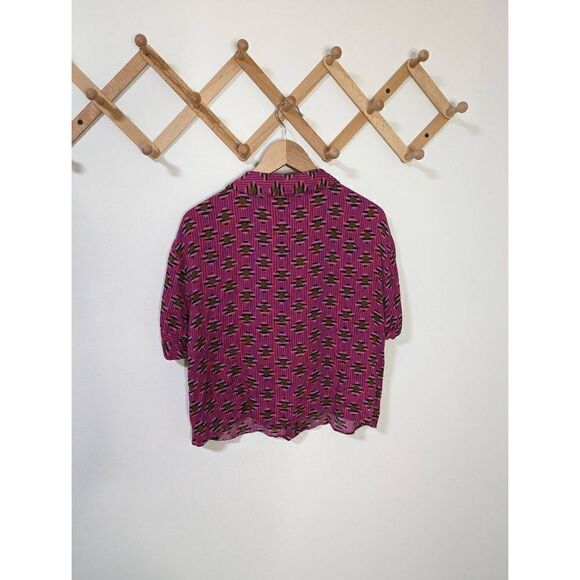 Zara trf Collection Pink Patterned Cropped Button Front Top - Size M - Picture 3 of 6